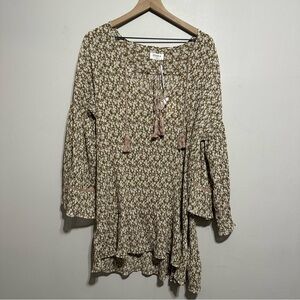 NWT Storia Women’s Boho Floral Mini Tunic Dress Size M Fall/Summer Neutral Pink